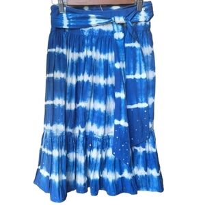Lafayette 148 New York 100% Silk Tie Dye Midi Skirt with Sash Size 2